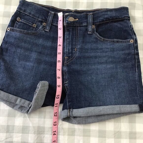 Levi’s mid length shorts jorts denim jeans medium/high rise waist dark blue 25 - Picture 6 of 9